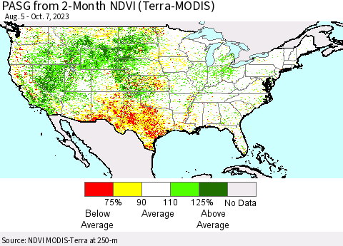 United States PASG from 2-Month NDVI (Terra-MODIS) Thematic Map For 9/30/2023 - 10/7/2023