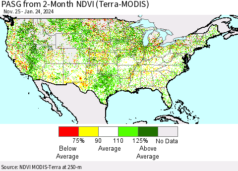 United States PASG from 2-Month NDVI (Terra-MODIS) Thematic Map For 1/17/2024 - 1/24/2024