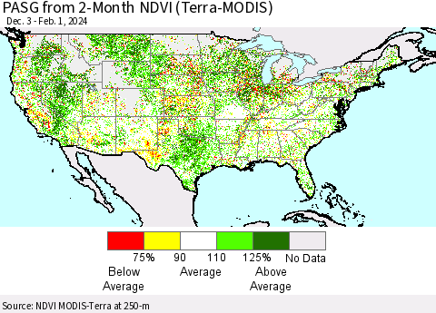United States PASG from 2-Month NDVI (Terra-MODIS) Thematic Map For 1/25/2024 - 2/1/2024