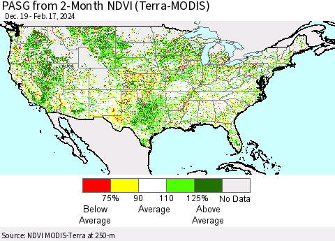 United States PASG from 2-Month NDVI (Terra-MODIS) Thematic Map For 2/10/2024 - 2/17/2024