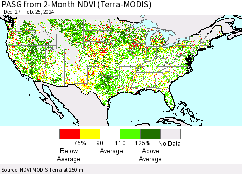United States PASG from 2-Month NDVI (Terra-MODIS) Thematic Map For 2/18/2024 - 2/25/2024