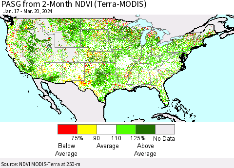 United States PASG from 2-Month NDVI (Terra-MODIS) Thematic Map For 3/13/2024 - 3/20/2024
