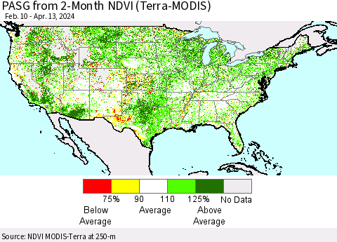 United States PASG from 2-Month NDVI (Terra-MODIS) Thematic Map For 4/6/2024 - 4/13/2024