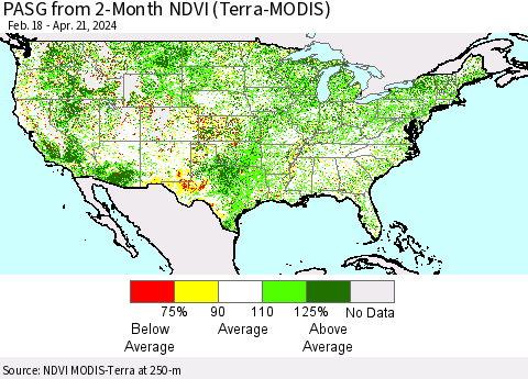 United States PASG from 2-Month NDVI (Terra-MODIS) Thematic Map For 4/14/2024 - 4/21/2024