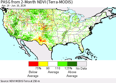 United States PASG from 2-Month NDVI (Terra-MODIS) Thematic Map For 6/9/2024 - 6/16/2024