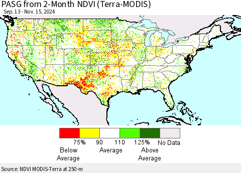 United States PASG from 2-Month NDVI (Terra-MODIS) Thematic Map For 11/8/2024 - 11/15/2024