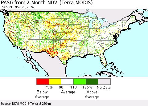 United States PASG from 2-Month NDVI (Terra-MODIS) Thematic Map For 11/16/2024 - 11/23/2024