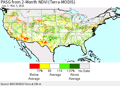 United States PASG from 2-Month NDVI (Terra-MODIS) Thematic Map For 2/26/2025 - 3/5/2025