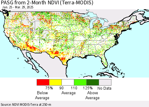 United States PASG from 2-Month NDVI (Terra-MODIS) Thematic Map For 3/22/2025 - 3/29/2025