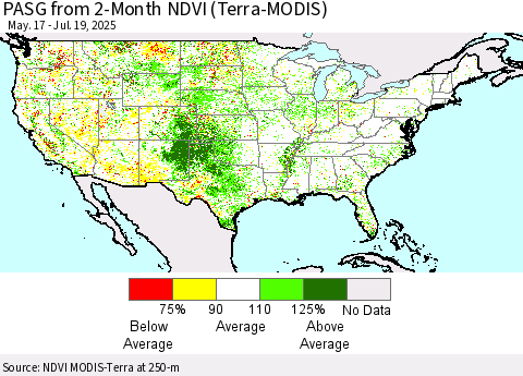 United States PASG from 2-Month NDVI (Terra-MODIS) Thematic Map For 7/12/2025 - 7/19/2025
