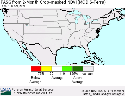 United States PASG from 2-Month Cropland NDVI (Terra-MODIS) Thematic Map For 6/1/2019 - 6/10/2019