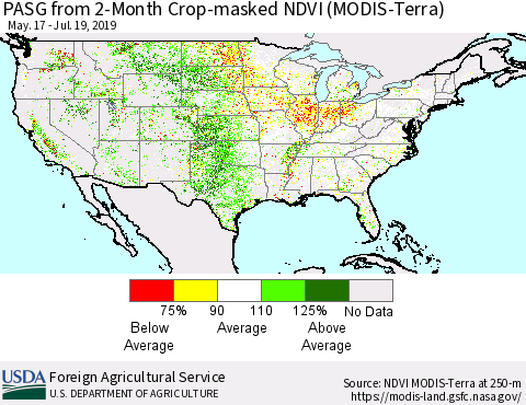 United States PASG from 2-Month Cropland NDVI (Terra-MODIS) Thematic Map For 7/11/2019 - 7/20/2019