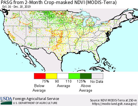 United States PASG from 2-Month Cropland NDVI (Terra-MODIS) Thematic Map For 12/11/2019 - 12/20/2019