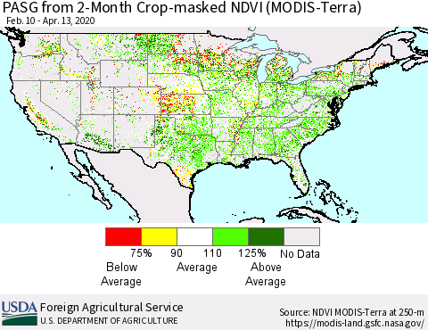 United States PASG from 2-Month Cropland NDVI (Terra-MODIS) Thematic Map For 4/11/2020 - 4/20/2020