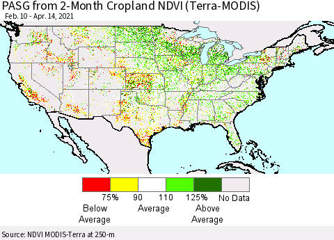 United States PASG from 2-Month Cropland NDVI (Terra-MODIS) Thematic Map For 4/7/2021 - 4/14/2021
