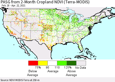 United States PASG from 2-Month Cropland NDVI (Terra-MODIS) Thematic Map For 4/15/2021 - 4/22/2021