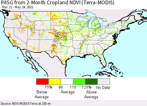United States PASG from 2-Month Cropland NDVI (Terra-MODIS) Thematic Map For 5/17/2021 - 5/24/2021