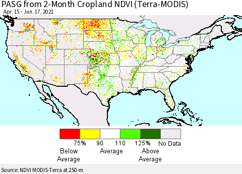 United States PASG from 2-Month Cropland NDVI (Terra-MODIS) Thematic Map For 6/10/2021 - 6/17/2021