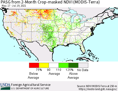 United States PASG from 2-Month Crop-masked NDVI (MODIS-Terra) Thematic Map For 7/11/2021 - 7/20/2021