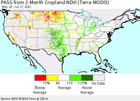 United States PASG from 2-Month Cropland NDVI (Terra-MODIS) Thematic Map For 7/20/2021 - 7/27/2021