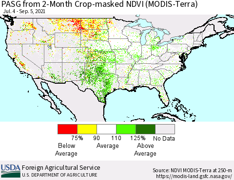 United States PASG from 2-Month Cropland NDVI (Terra-MODIS) Thematic Map For 9/1/2021 - 9/10/2021