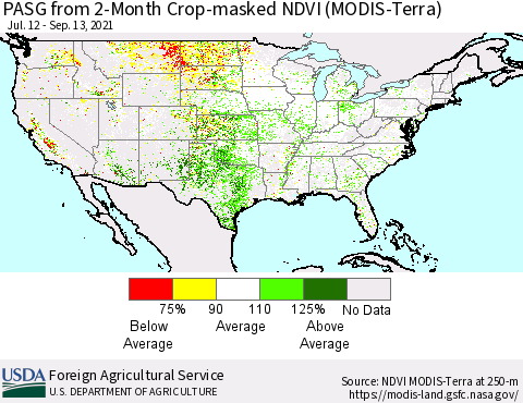 United States PASG from 2-Month Cropland NDVI (Terra-MODIS) Thematic Map For 9/11/2021 - 9/20/2021