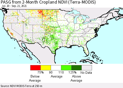 United States PASG from 2-Month Cropland NDVI (Terra-MODIS) Thematic Map For 9/14/2021 - 9/21/2021