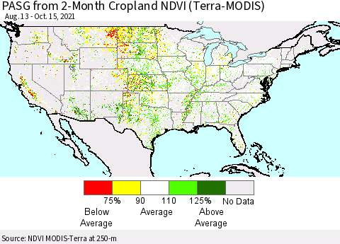 United States PASG from 2-Month Cropland NDVI (Terra-MODIS) Thematic Map For 10/8/2021 - 10/15/2021