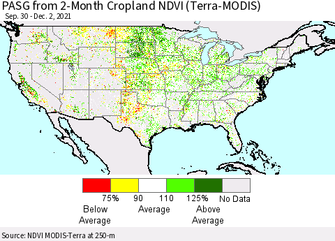 United States PASG from 2-Month Cropland NDVI (Terra-MODIS) Thematic Map For 11/25/2021 - 12/2/2021