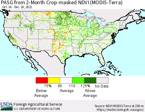 United States PASG from 2-Month Cropland NDVI (Terra-MODIS) Thematic Map For 12/11/2021 - 12/20/2021