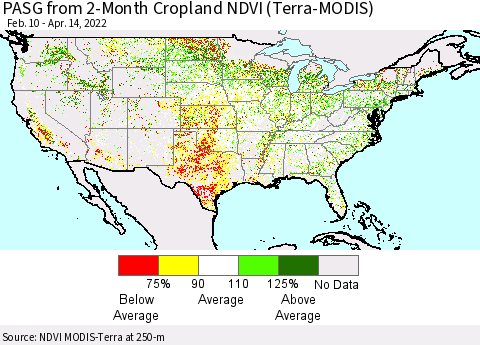 United States PASG from 2-Month Cropland NDVI (Terra-MODIS) Thematic Map For 4/7/2022 - 4/14/2022