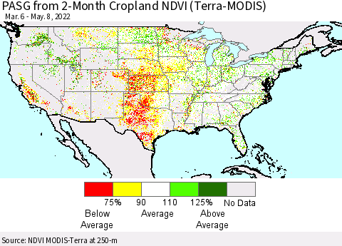 United States PASG from 2-Month Cropland NDVI (Terra-MODIS) Thematic Map For 5/1/2022 - 5/8/2022