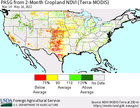 United States PASG from 2-Month Cropland NDVI (Terra-MODIS) Thematic Map For 5/11/2022 - 5/20/2022