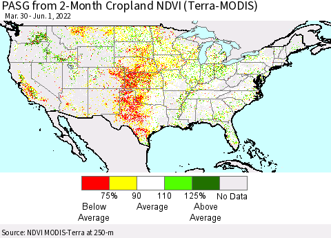 United States PASG from 2-Month Cropland NDVI (Terra-MODIS) Thematic Map For 5/25/2022 - 6/1/2022