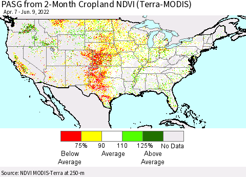 United States PASG from 2-Month Cropland NDVI (Terra-MODIS) Thematic Map For 6/2/2022 - 6/9/2022