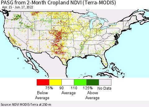 United States PASG from 2-Month Cropland NDVI (Terra-MODIS) Thematic Map For 6/10/2022 - 6/17/2022