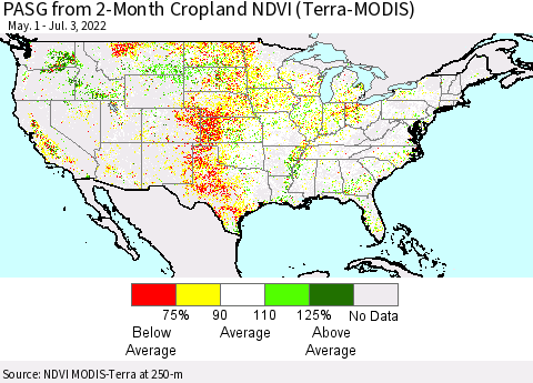 United States PASG from 2-Month Cropland NDVI (Terra-MODIS) Thematic Map For 6/26/2022 - 7/3/2022