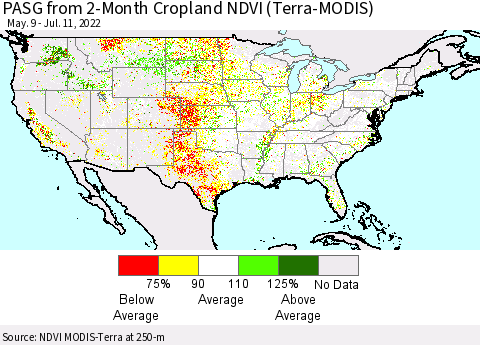 United States PASG from 2-Month Cropland NDVI (Terra-MODIS) Thematic Map For 7/4/2022 - 7/11/2022