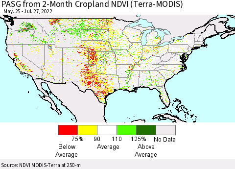 United States PASG from 2-Month Cropland NDVI (Terra-MODIS) Thematic Map For 7/20/2022 - 7/27/2022