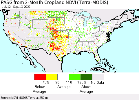 United States PASG from 2-Month Cropland NDVI (Terra-MODIS) Thematic Map For 9/6/2022 - 9/13/2022