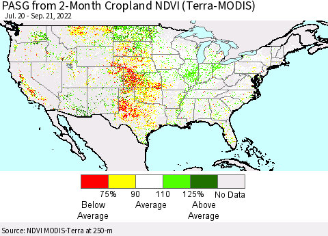 United States PASG from 2-Month Cropland NDVI (Terra-MODIS) Thematic Map For 9/14/2022 - 9/21/2022