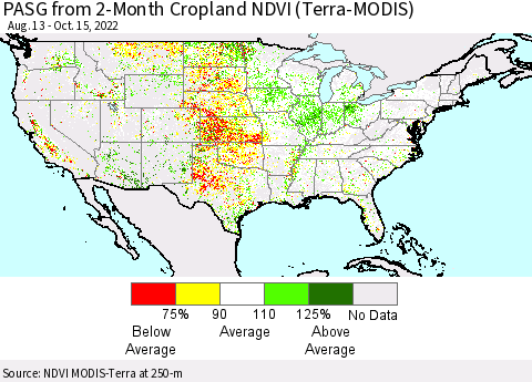United States PASG from 2-Month Cropland NDVI (Terra-MODIS) Thematic Map For 10/8/2022 - 10/15/2022