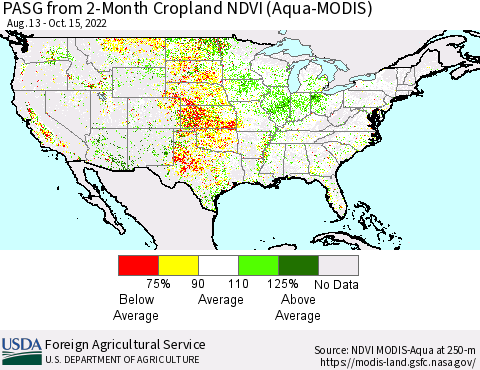 United States PASG from 2-Month Cropland NDVI (Terra-MODIS) Thematic Map For 10/11/2022 - 10/20/2022