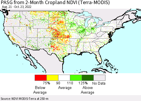 United States PASG from 2-Month Cropland NDVI (Terra-MODIS) Thematic Map For 10/16/2022 - 10/23/2022