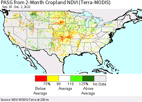 United States PASG from 2-Month Cropland NDVI (Terra-MODIS) Thematic Map For 11/25/2022 - 12/2/2022