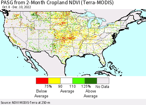 United States PASG from 2-Month Cropland NDVI (Terra-MODIS) Thematic Map For 12/1/2022 - 12/10/2022
