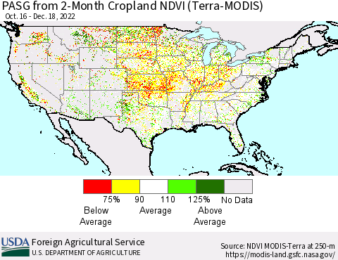 United States PASG from 2-Month Cropland NDVI (Terra-MODIS) Thematic Map For 12/11/2022 - 12/20/2022