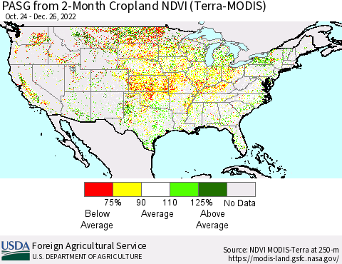 United States PASG from 2-Month Cropland NDVI (Terra-MODIS) Thematic Map For 12/21/2022 - 12/31/2022