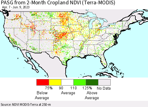 United States PASG from 2-Month Cropland NDVI (Terra-MODIS) Thematic Map For 6/2/2023 - 6/9/2023