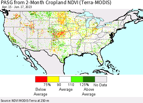 United States PASG from 2-Month Cropland NDVI (Terra-MODIS) Thematic Map For 6/10/2023 - 6/17/2023